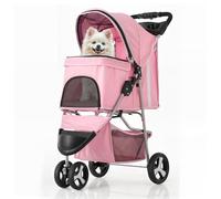 MoNiBloom Cochecito plegable de 3 ruedas para mascotas con cubierta impermeable, carrito para mascotas para perros y gatos pequeños/medianos con cesta de almacenamiento y portavasos, malla