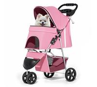 MoNiBloom Cochecito plegable de 3 ruedas para mascotas con cubierta impermeable, carrito para mascotas para perros y gatos pequeños/medianos con cesta de almacenamiento y portavasos, malla