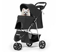 MoNiBloom Cochecito plegable para mascotas con cubierta climática, carrito de 3 ruedas para perros y gatos pequeños/medianos con cesta de almacenamiento y portavasos, malla transpirable y visible para