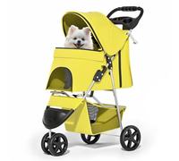 MoNiBloom Cochecito plegable para mascotas con funda impermeable, carrito de paseo para perros y gatos pequeños y medianos con cesta de almacenamiento y portavasos, malla transpirable y visible para