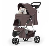 MoNiBloom Cochecitos plegables para perros pequeños con cubierta impermeable, carrito de paseo para mascotas de 3 ruedas para perros y gatos con cesta de almacenamiento y portavasos, malla