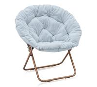 MoNiBloom Silla redonda plegable de piel sintética para dormitorio, sala de estar, dormitorio, jardín, patio, marco de metal plegable, grande, cómoda, acolchada, suave, para adultos, color azul