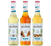 MONIN - Surtido de vainilla sin azúcar, caramelo sin azúcar y avellana sin azúcar - Aromas naturales - 3 x 70 cl
