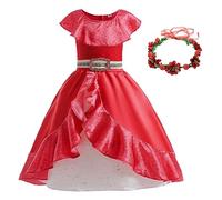 Monissy Disfraz Princesa Elena Chica Vestidos para Niña Guirnalda Accesorios Fancy Dress Niños Princesa Sofía Navidad Carnaval Volantes Costume Fiesta Cumpleaños Regalo Actuación,Rojo,120