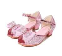 Monissy Niña Sandalias de Vestir Princesa Elsa Zapatos de Princesa Cendrillon Antideslizante Zapatos de Vestir Disfraz Diario Lentejuelas Navidad Cóctel Bodas Tacón Altos,Rosa,25 EU