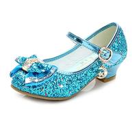 Monissy Niña Tacón Altos Zapatos de Disfraz Princesa Lazo Antideslizante Sandalias de Vestir Navidad Cumpleaños Regalo Diario Mary Jane,Azul,29 EU