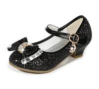 Monissy Niña Tacón Altos Zapatos de Disfraz Princesa Lazo Antideslizante Sandalias de Vestir Navidad Cumpleaños Regalo Diario Mary Jane,Negro,34 EU