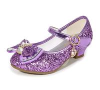 Monissy Niña Tacón Altos Zapatos de Disfraz Princesa Lazo Antideslizante Sandalias de Vestir Navidad Cumpleaños Regalo Diario Mary Jane,Morado,26 EU