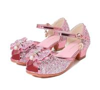 Monissy Niña Zapatos de Vestir Princesa Elsa Sandalias de Vestir Cendrillon Rapunzel Zapatos para Disfraz Antideslizante Punta Abierta Tacón Altos Transpirable Navidad Fiesta Cumpleaños,Rosa,26 EU