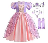 Monissy Vestido Niña Princesa Rapunzel Fancy Dress Chica Diadema Varita Mágica Accesorios Disfraces para Niños Navidad Cumpleaños Carnaval Fiesta Ceremonia Actuación 3-8 Años,Morado,140