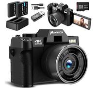 Monitech Cámara digital para fotografía y video, cámara de grabación de video 4K 48mp para Youtube con pantalla giratoria de 180°, zoom digital de 16x, tarjeta TF de 32 GB, 2 baterías