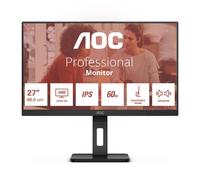 AOC U27E3UF Monitor 27" Ultra HD, WLED, 60Hz, IPS, 4 ms GtG, Adaptive Sync., TUV Low Blue Light, Altavoces, Altura Ajustable (3840x2160, 2X HDMI 2.0, 1x DP 1.2, USB-Hub) Negro