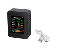 Monitor de aire interior 6 en 1 para PM2 5 PM10 TVOC con pantalla grande, conversión de temperatura y sonido para uso de escritorio (negro)
