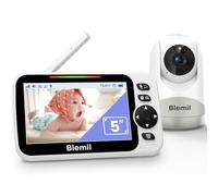 Monitor de bebé Blemil de 5 Pulgadas, versión Mejorada con Pantalla Dividida - Vídeo Monitor de Gran tamaño con visión Nocturna | Cámara con Control Remoto de panorámica/inclinación/Zoom | Sin WiFi