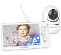 Monitor de bebé HelloBaby 6" con pantalla IPS mundial, batería de 30H, seguro sin WiFi, cámara de video con inclinación y zoom con visión nocturna, VOX, conversación bidireccional, 300 m, monitor de