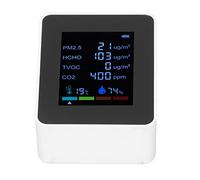 Monitor de Calidad de Aire Detector de Temperatura y CO2 Medidor con PM2.5 TVOC HCHO Carga USB Multifuncional 6 en 1 (Blanco)