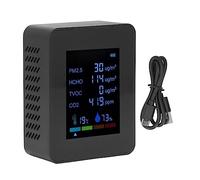 Monitor de Calidad del Aire 6 en 1: Sensor PM2.5 y CO2, Recargable por USB, Funciona con Pilas, Múltiples Opciones de Color (Black)