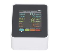 Monitor de Calidad del Aire, CO2 TVOC HCHO PM2.5 PM10 Detector con Alarma Sensor Semiconductor Carga USB Convección Aire Material ABS Pantalla Retroiluminada para Interior (WHITE)