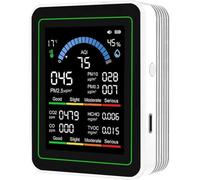 Monitor de calidad del aire con batería recargable - Detector portátil 10 en 1 para CO2, PM2.5, HCHO, TVOC, radón, temperatura y humedad - AQI en tiempo real y aplicación para el hogar(White)