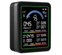 Monitor de calidad del aire con batería recargable - Detector portátil 10 en 1 para CO2, PM2.5, HCHO, TVOC, radón, temperatura y humedad - AQI en tiempo real y aplicación para el hogar(Black)