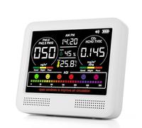 Monitor de calidad del aire interior 16 en 1 con PM1.0, PM2.5, PM10, CO2, HCHO, TVOC, temperatura, humedad, visualización de tiempo y 7 alarmas AQI. Probador profesional de calidad del aire para el