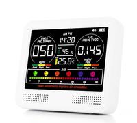 Monitor de calidad del aire interior 16 en 1 con PM1.0, PM2.5, PM10, CO2, HCHO, TVOC, temperatura, humedad, visualización de tiempo y 7 alarmas AQI. Probador profesional de calidad del aire para el
