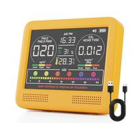 Monitor de calidad del aire interior 16 en 1 con PM1.0, PM2.5, PM10, CO2, HCHO, TVOC, temperatura, humedad, visualización de hora y 7 alarmas AQI, probador profesional de calidad del aire para