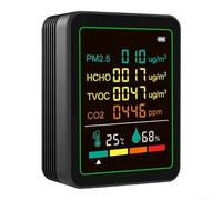 Monitor de calidad del aire interior 6 en 1 con TVOC/PM2.5, CO-2, formaldehído, detección de temperatura y humedad, pantalla HD a color de 2.8 pulgadas, carga USB-C (negro)