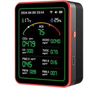 Monitor de calidad del aire, probador de calidad del aire cargable 15 en 1 con PM, CO2, CO, TVOC, HCHO, PM, AQI, Temperatura y Humedad, Temporizador, pantalla en tiempo real, control de aplicaciones