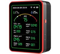 Monitor de calidad del aire, probador de calidad del aire cargable 15 en 1 con PM, CO2, CO, TVOC, HCHO, PM, AQI, Temperatura y Humedad, Temporizador, pantalla en tiempo real, control de aplicacione