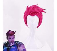Monitor de juegos OW Zarya Cosplay Peluca Rosa Rosa Corta Resistencia al Calor Fibra Pelo Sintético Anime Disfraz Pelucas Peruca Cosplay KUMZ0165