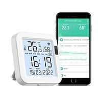 Monitor de temperatura de humedad con WiFi:sensor inteligente de temperatura y humedad con pantalla LCD, con luz de inducción PIR y advertencia de aplicación,funciona con Alexa
