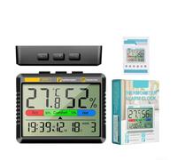 Monitor digital de temperatura ambiente con higrómetro, reloj, pantalla de calendario, alarma ajustable, repetición y puerto de carga para clima interior (batería negra)