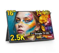 Monitor Portátil 2.5K 16 Pulgadas 144Hz con Google TV OS, HDR Portable Monitor 500nits IPS 2560x1600, 1200:1, FreeSync, 100% sRGB, HDMI/USB-C para Laptop PC PS5 Switch,Altavoces Duales,Compatible VESA