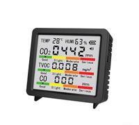 Monitor portátil de aire con pantalla LCD grande de 4 pulgadas para temperatura, humedad, HCHO, TVOC y detección, adecuado para escritorio o montaje en pared (negro)