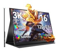 Monitor Portátil OLED 3K 120Hz 16" con 100000:1 500 Nits 2880*1800 16:10 DCI-P3 0.1ms Pantalla Mini HDMI USB C para PC Laptop Smartphone Consolas de Juegos, Carcasa de Metal, Compatible con VESA