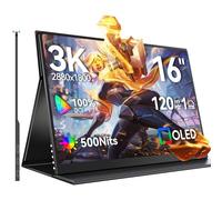 Monitor Portátil OLED 3K 120Hz 16 Pulgadas con 100000:1 500 Nits 2880*1800 16:10 DCI-P3 1ms Pantalla Mini HDMI USB C para PC Laptop Smartphone Consolas de Juegos, Carcasa de Metal, Compatible con VESA
