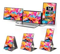 Monitor portátil para laptop, 16 pulgadas, FHD 1200P, Plug & Play, triple monitor portátil para extensor de pantalla de laptop, panel IPS, pantalla extendida, rotación de 235° para trabajo