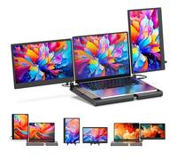 Monitor portátil triple F3 de 14 pulgadas, extensor de pantalla de rotación de 360 grados con soporte, estación de trabajo IPS FHD 1080P para Windows/Mac/Linux/Chrome compatible con laptop/mini PC