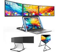 Monitor triple para portátil, monitor triple plegable portátil de 15,6", tres pantallas independientes que admiten tareas simultáneas, compatible con ángulos de visión ajustables con rotación de 360°
