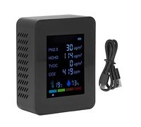 MonitorAir Quality DetectorTemperature and CO2 Meter Air Quality Monitor Temperature PM2.5 TVOC HCHO Detector USB Charging Multifunctional 6 in 1 CO2 Detector (Negro)