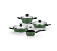 MONIX Forest | Batería 7 piezas, aluminio forjado 4 mm, antiadherente, con tapa de cristal termoresistente, apta para todo tipo de cocinas incluida inducción