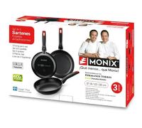 Monix Juego Pack Set 3 Sarténes Monix Hermanos Torres M240000 Ø18cm Ø22cm Ø26cm (18, 22, 26 cm), Aluminio Forjado, 3 Sartenes Piezas Antiadherentes, Aptas Cocinas Inducción, Vitro, Gas, Apta para