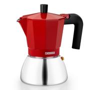 Monix Induction Inox Cafetera Italiana de Aluminio y Acero Inoxidable, 9 tazas de capacidad, Mango termorresistente, Fácil de Lavar, Apta para todo tipo de Cocinas incluida Inducción, color rojo