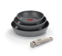 Monix One Click Pietra | Set 3 sartenes apilables, 20-24-26 cm, Antiadherentes, Mango desmontable, Indicador Temperatura Thermonix, Sin PFOA, Apta para todo tipo de Cocinas