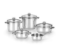 MONIX Optima Batería de 9 Piezas, Acero Inox, Apta para Todo Tipo de Cocina e Inducción, 18/10