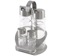 MONIX Sabor Vinagreras de acero inoxidable y cristal, 4 unidades