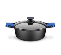 MONIX Solid+ Cacerola Alta 20 cm, Tapa de Cristal y Asas de Silicona, 2.5 litros, Aluminio, Negro y Azul