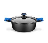 Monix Solid Cacerola Alta, Tapa de Cristal y Asas de Silicona, 6 litros, Aluminio Fundido, Negro y Azul