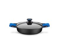 Monix Solid Cacerola Baja, Tapa de Cristal y Asas de Silicona, 5 litros, Aluminio Fundido, Negro y Azul